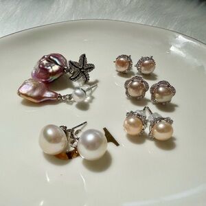 #3 Freshwater Pearl and Silver Earrings Set of 5